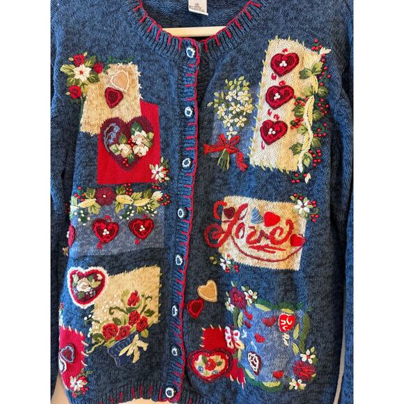 Vintage Heirloom Collectables Y2K Hearts Love Valentines Button Sweater Medium - Picture 3 of 9